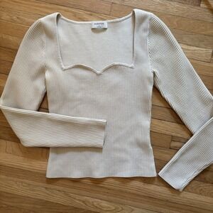 Aritzia Babaton Sculpt Knit Crop Top Womens S Tan Sweetheart Long Sleeve Texture